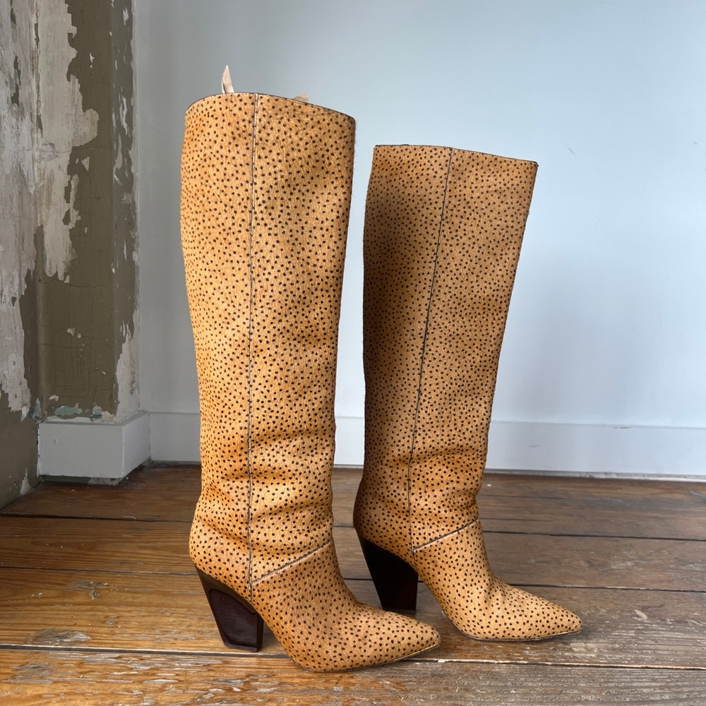 Tory Burch Lila Calf Hair Leopard Print Knee High Boots (Sz. 9)